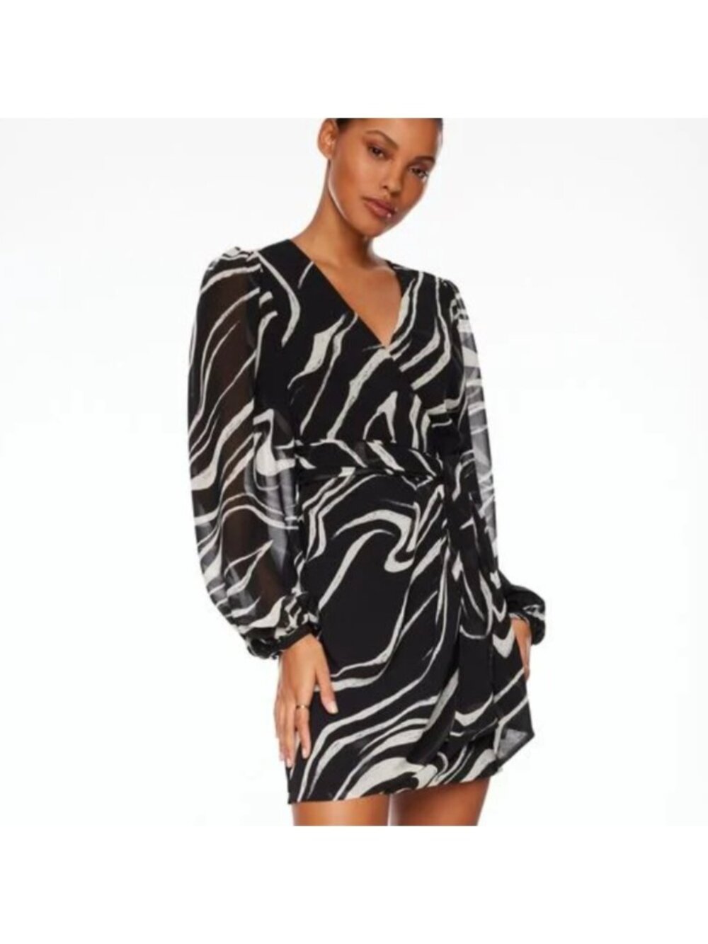 Dynamite Black and cream swirl wrap mini dress